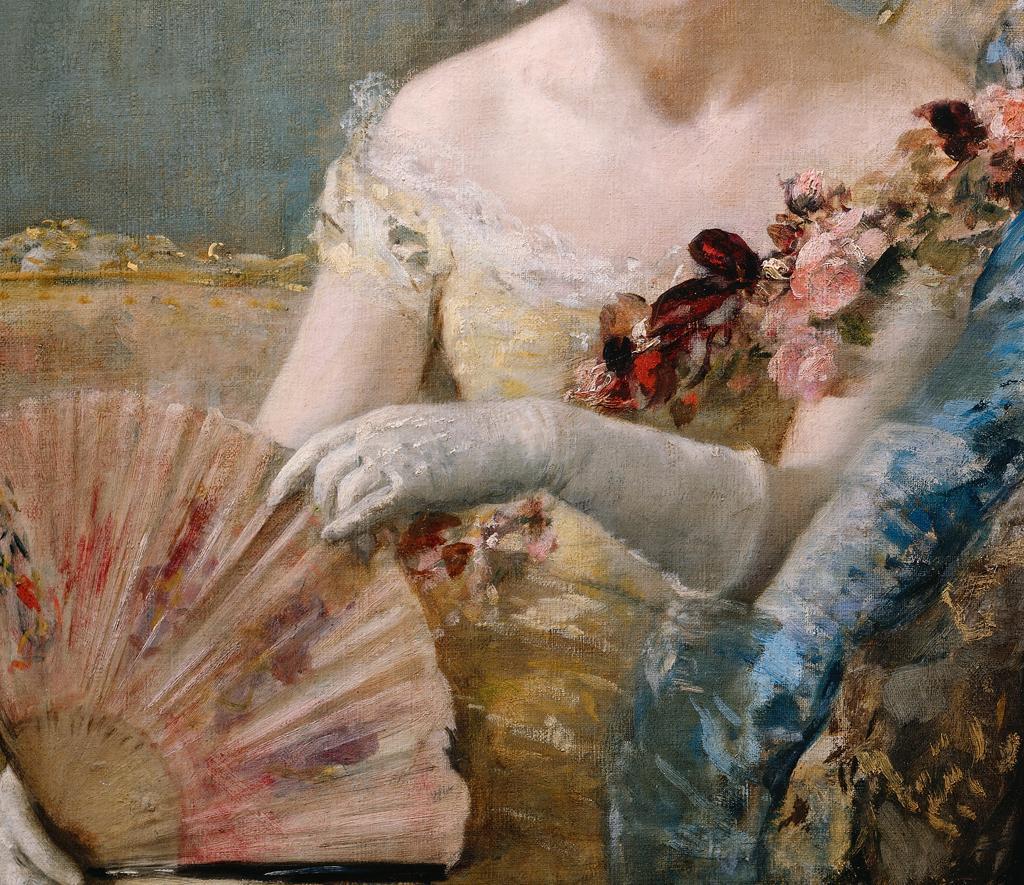 the-hardest-of-hearts-survive:  Detail from Portrait of a Woman with a Fan (1879)