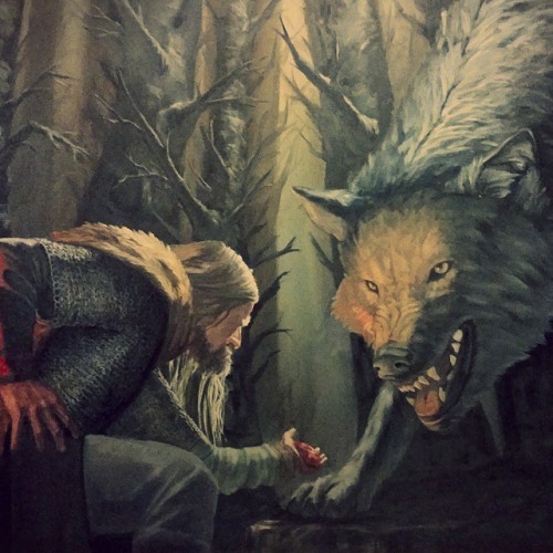 dymondstarrillustrations:Completeling the set of posts surrounding this painting, of Tyr & Fenri