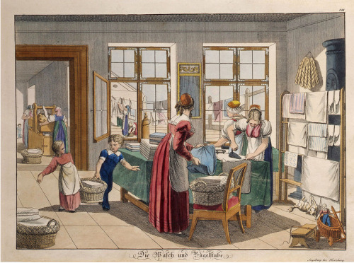 Johann Michael Voltz, portfolio of educational pictures for girls: Lavatory and ironing room / Die W