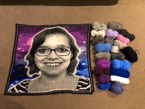 Crocheted portrait of and for my friend Joyce! Started: 27th August, 2018 Completed: 13th March, 201