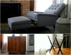 Retro recliner, mag rack & record cabinet.