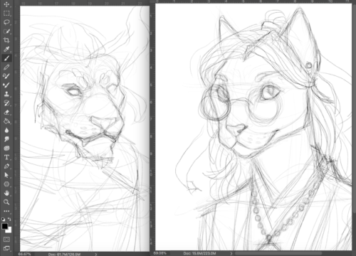 Working on two very different catte bois today~