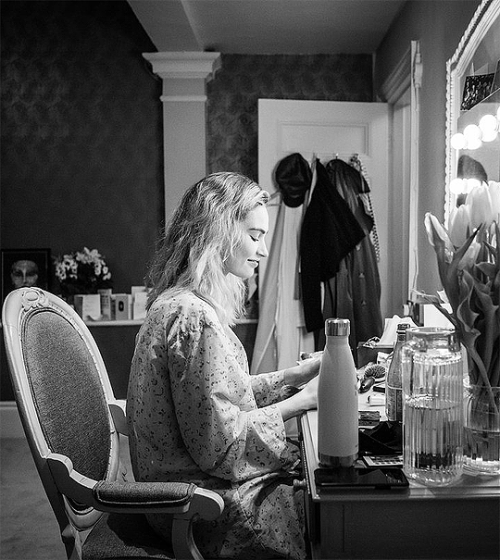slayerbuffy: Gillian Anderson and Lily James behind the scenes of All About Eve, photographed by Mat