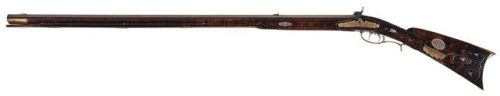 Long rifle crafted by Jacob/John Lauck late 18th or early 19th century. Originally from the Lancaste