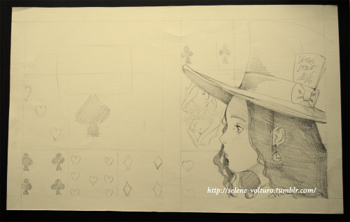 Sketches of my “Alice in Wonderland” school project -4 Sketches for the coverbook- color