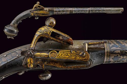 Gold decorated, silver mounted miquelet pistol from the Caucasus, 19th century.from Czerny’s Interna