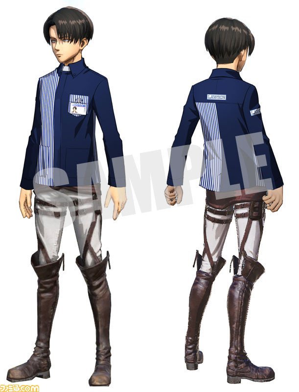 Eren &amp; Levi in LAWSON staff uniforms(KOEI TECMO Shingeki no Kyojin &amp;
