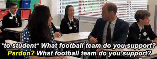 shewolfofengland:prince william lightens the mood after a sombre lesson on mental health; also i hav