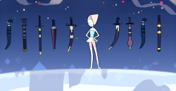 Y'know, since Gems have been on earth for hundreds, if not thousands, of years, I&rsquo;m thinking Pearl&rsquo;s sword collection was probably gathered over time in the eras that the swords were crafted in. They definitely look like human-made swords,
