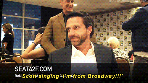 hannibalmorelikecannibal:Scott Thompson and Raúl Esparza being adorable goofballs [x]Bonus Scott pul