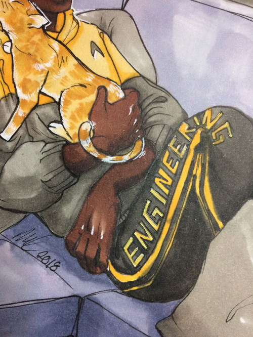 grumpycakes: INKTOBER DAY ONE!!! Geordi getting some cat snuggles during a chill night at Data&rsquo