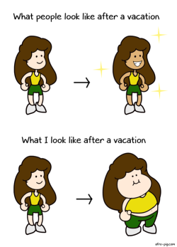 tastefullyoffensive:  Me vs. normal people after a vacation. [afro-pig] 