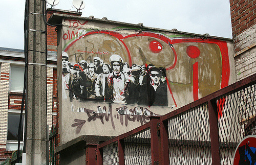 Pasteup of a photo from the October 11, 1969 ‘Days of Rage’ demo in Chicago. Hundreds of anti-war st