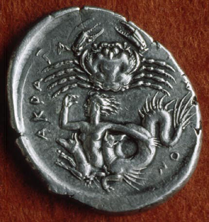 ytellioglu:Scylla by petrus.agricola on Flickr.Crab and Scylla. Greek silver tetradrachm from Agrige