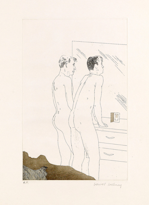 thenewloverofbeauty:David Hockney:   Etching for the “Cavafy Suite”  (1966)   Artist Proof.