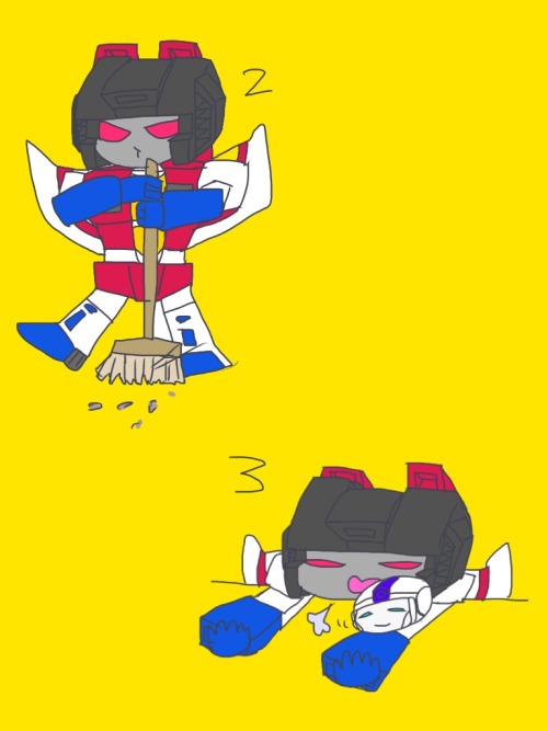 １ふぁぼでスーツを着ている ２ふぁぼで掃除をしている ３ふぁぼで疲れている ４ふぁぼでマフラーをしている ５ふぁぼで血まみれの ６ふぁぼで猫耳の スタースクリームを描きましょう。 t.