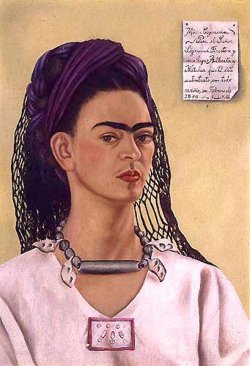 artist-frida:  Self Portrait Dedicated to Sigmund Firestone, 1940, Frida KahloMedium: oil,masonite