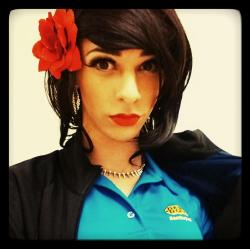 kittycamkat:  Kittycamkat at work as a girl! I have fun with makeup. :3