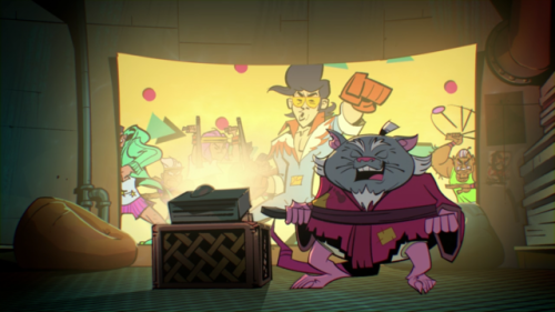 Anothee set of underwear scenes from Master Splinter. This time, in the episode Mascot Melee, he unwittingly suffers from a raggedy robe, revealing his briefs.