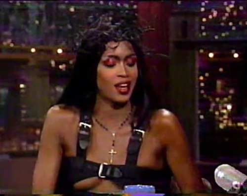 fuckrashida: Naomi in Jean Paul Gaultier Spring/Summer 1998 on Late Night with David Letterman’s Hal