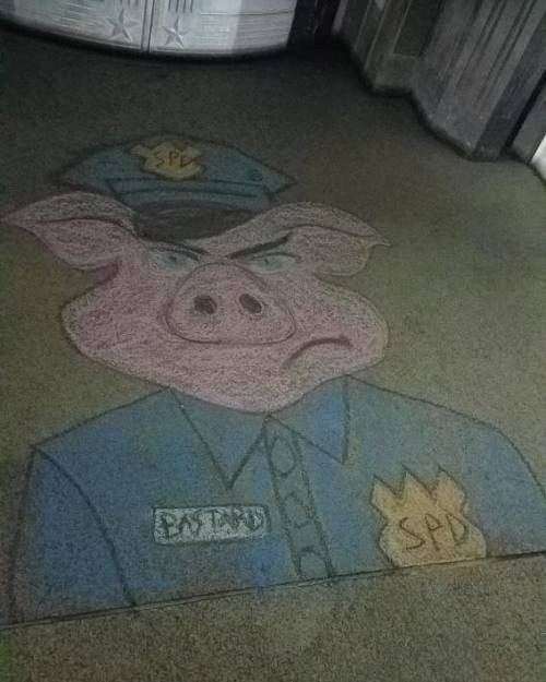 Anti-cop chalk graffiti in Salem, Oregon