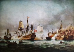 historicaltimes:  The Battle of Køge Bay, 1677, by Anton Melbye via reddit