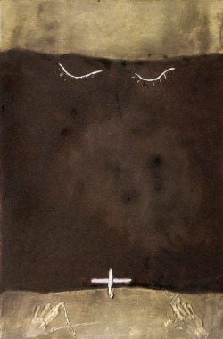 theegoist: Antoni Tàpies (Spanish, 1923-2012) - Parpelles sobre marro, Mixed media on wood, 194.9 x 129.9 cm (2005)