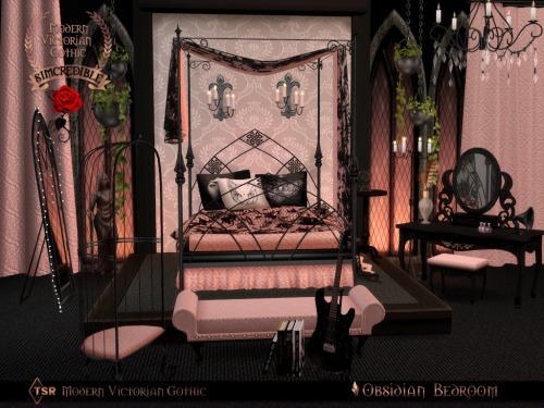 Obsidian Bedroom By SIMcredible!designs | Available at TSR. Part of ‘Modern Victorian Gothic&r