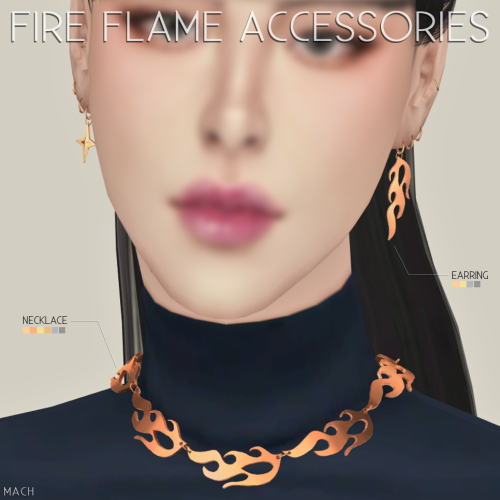 [mach] Fire Flame AccessoriesNew meshnecklace - 6 swatchesearring - 4 swatchesHQ compatibleDOWNLOAD