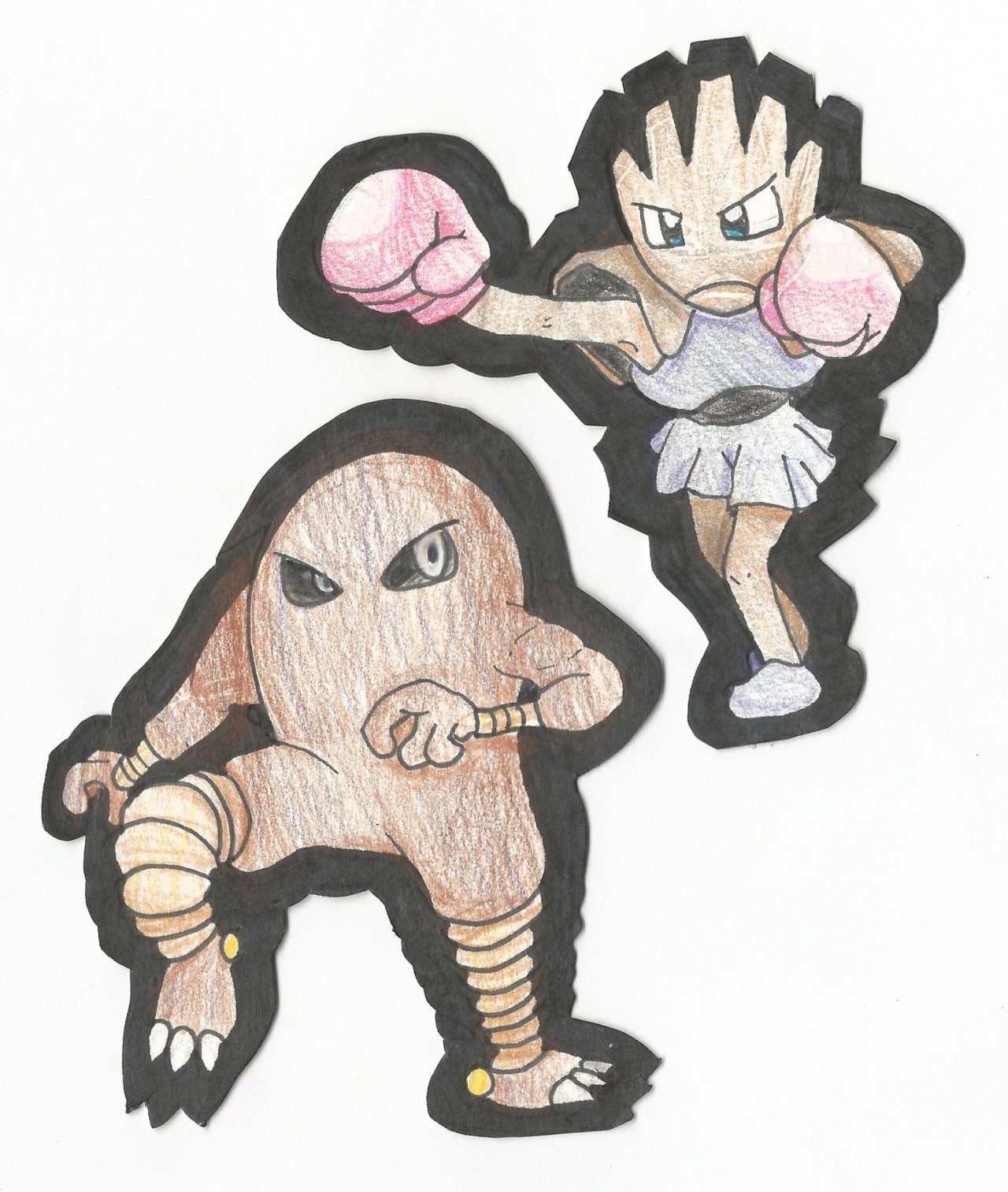 hitmonlee and hitmonchan (pokemon) drawn by mukiguri