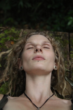 liliesfortea:  Me, after a 3.7km hike with a baby on my back.  Feeling pretty awesome as I lay down on a moss covered table, stretching out my weary body. What a magical place, with mist and moss all around.  