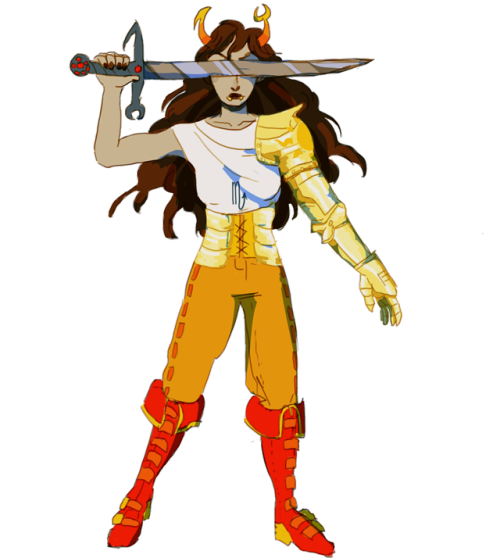 kelptroll:a golden girl[image description: a digital illustration of vriska serket from homestuck, s