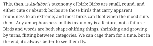 thegunlady:TIL that the Audubon Society has released official statements on the difference between a “bird”, a “birb”, and a “borb”, featuring such gems as: 