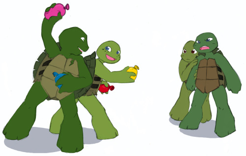 nicollini: “Splinter said: No waterballoons in the lair!” Turtle tots :DBecause I didn’t draw them 