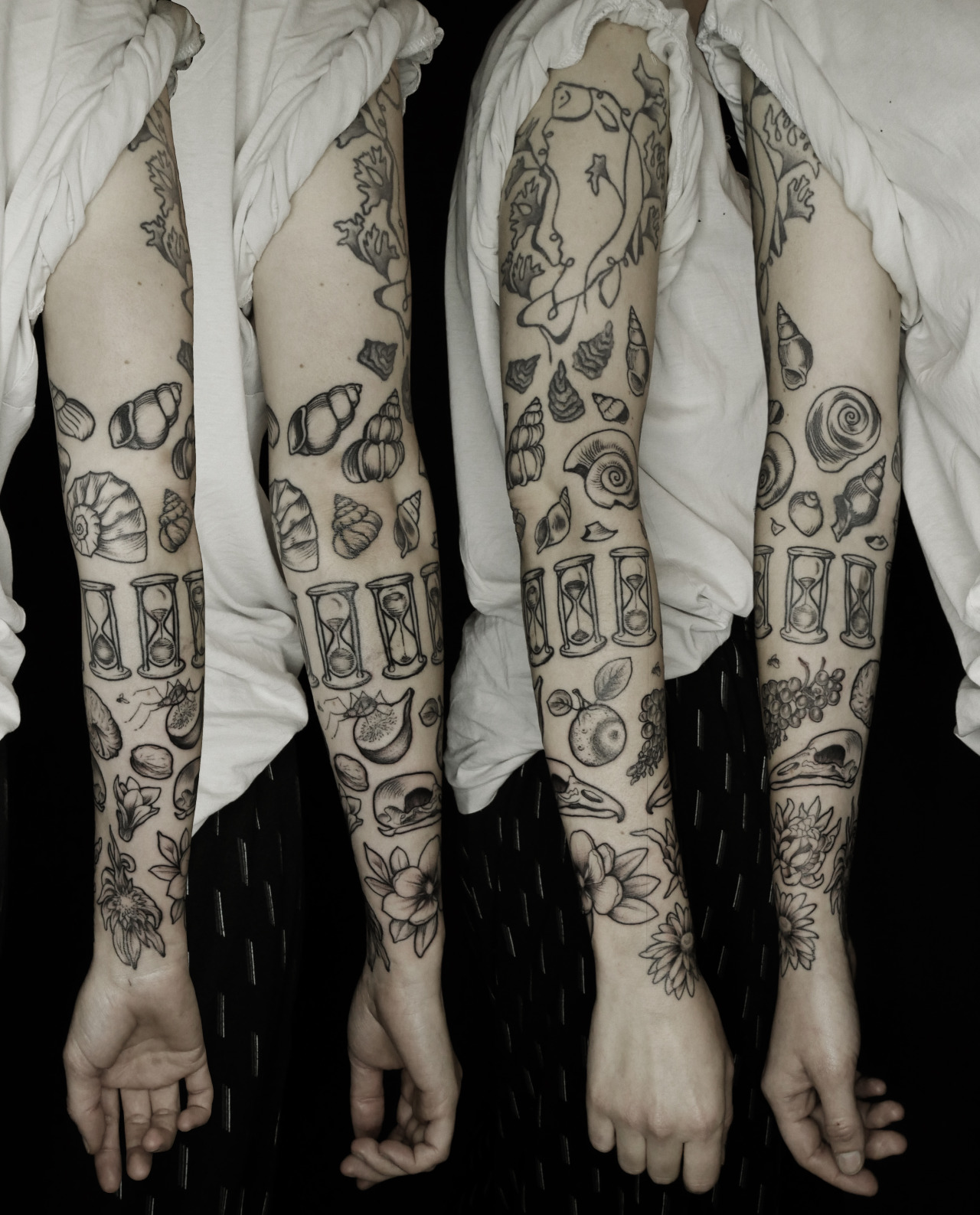 Minimalist patchwork sleeve tattoo   Rydelreib Tattoo  Facebook
