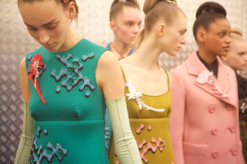 Backstage Prada F/W ‘15 photographed by Virginia Arcaro and Alfredo Piola for D