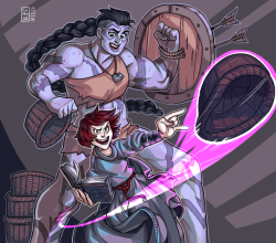 curantolite:commission for @callmearnaud ! Nugala and Gaefa employing some basket-based battle tactics.