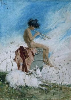   Mariano Fortuny (Spain 1838-1874)Idyll (1868)watercolour on paper 31.5 x 23 cmMuseo Nacional del Prado, Madrid  