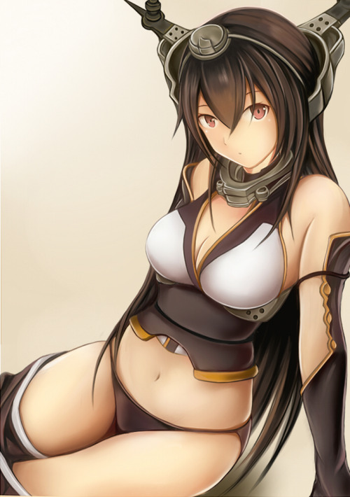 kantai collection、nagato (kantai collection)、nanacy7、navel、pantsu、hairband、headgear、bottomless、thighhighs、sleeveless、lingerie、elbow gloves、black handwear、black underwear、nannacy7、solo、midriff、underwear、breasts、bangs、1girl、large