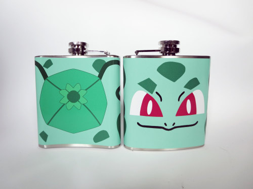 wickedclothes:  Pokemon Flasks Catching Pokemon can be pretty exhausting. Carry one of these flasks with you for when the going gets tough. Sold on Etsy.