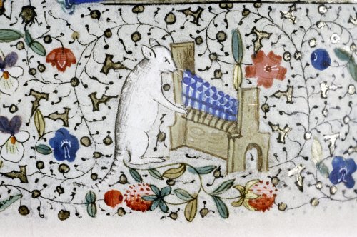 keyboard catbook of hours, France 15th century.Bodleian, MS. Douce 80, fol. 106v