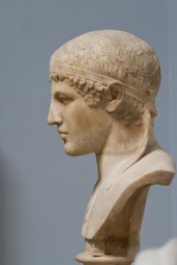 ganymedesrocks: Anadoumenos - First century BC  The ribbon-wearer head of an athlete wearing a “taenia”; the head was originally part of a full-length statue but was added to a modern bust by its restorer. The head is either modeled on a Greek original