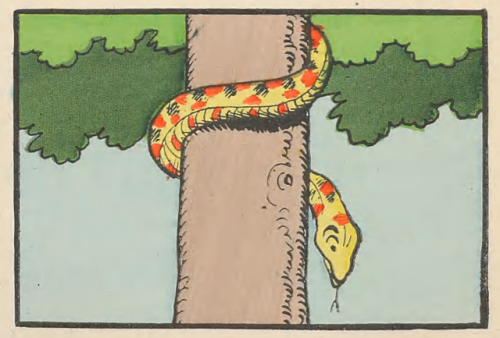 nemfrog:A snake descends a tree.  Scènes de la vie privée des animaux. 1900. Benjamin Rabier.
