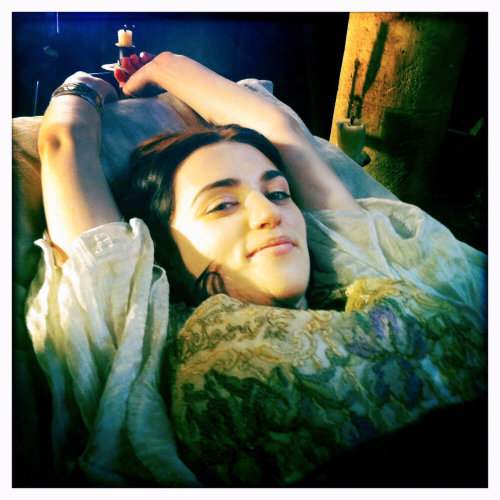 Katie McGrath on the set of Merlin