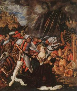 shadesandshadows:   The Martyrdom of St. Catherine of Alexandria, 1505, oil on wood by Lucas Cranach the Elder, German Northern Renaissance artist, 1472-1553. This painting is in the collection of the Reformed Church of Hungary.   St. Catherine so