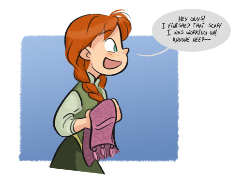 comickergirl:  Anna knits apparently, so sweaters and mittens for all. 