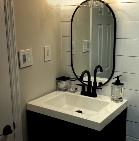 3/4 Bath In New YorkBathroom - Small Country 3/4 Black And White Tile And Porcelain Tile Porcelain Tile,