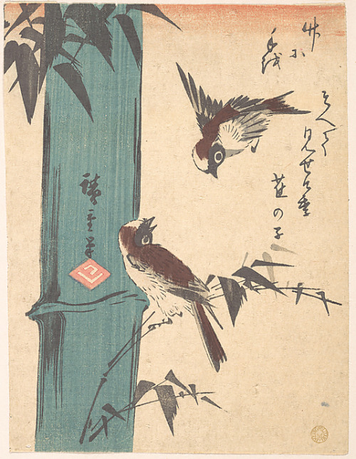 fashionsfromhistory:  Bamboo & Sparrows    Utagawa Hiroshige c.1840 (X) 