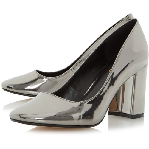 Dune Wide Fit Acapela Block Heeled Court Shoes, Pewter Metallic ❤ liked on Polyvore (see more flat s