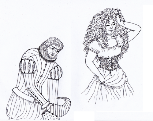 count-di-luna:Quick sketches of Rigoletto and Carmen (pencil, ink, then pencil erased)